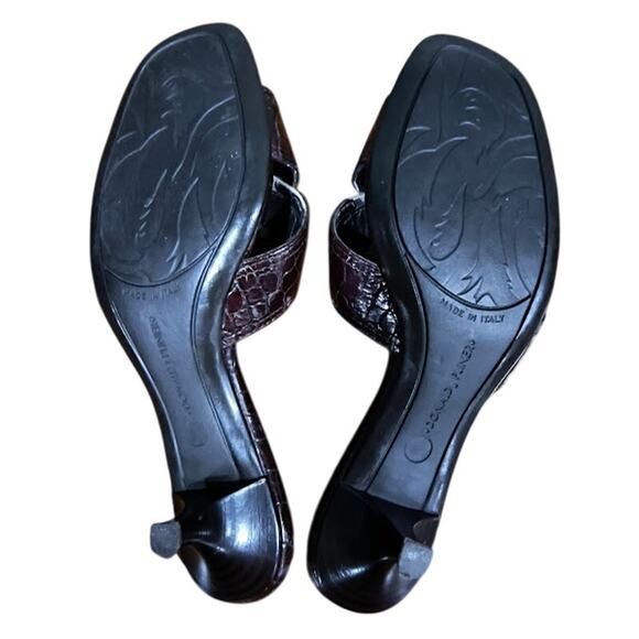 Donald J Pliner Embossed Leather Kitten Heel Sandals, Brown, Beige,  Size 6 - Picture 7 of 7